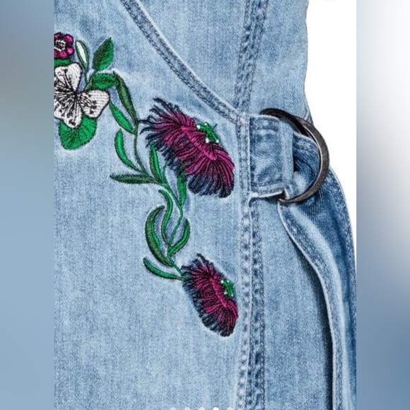 NWOT Embroidered Denim Wrap Dress - Picture 7 of 7